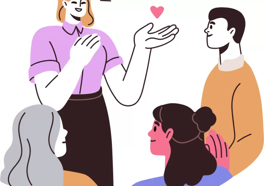 Graphic of people speaking to each other.