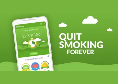 Quit smoking forever written on green image with mobile phone 