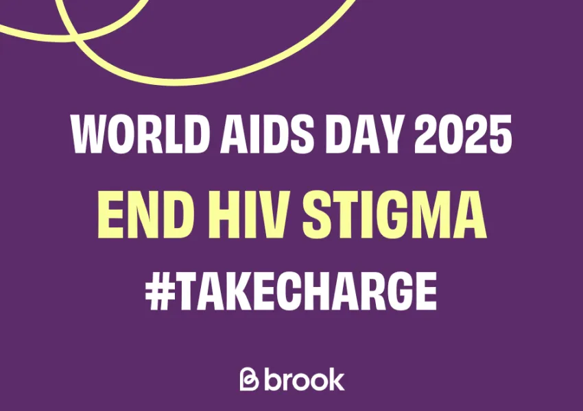Text states 'World Aids Day 2025' and 'End HIV stigma'. All on a purple background.