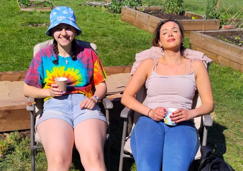 Gardeners taking a break in  the sun