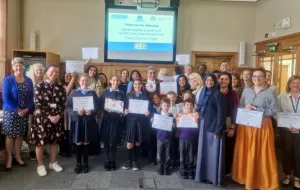 Group photo of participanting schools, settings, pupils and the Mayor of Barnet