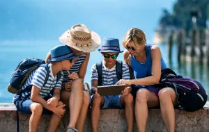 A young family on holiday