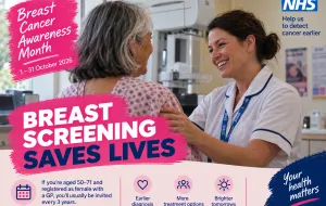 A woman screening her breast for cancer